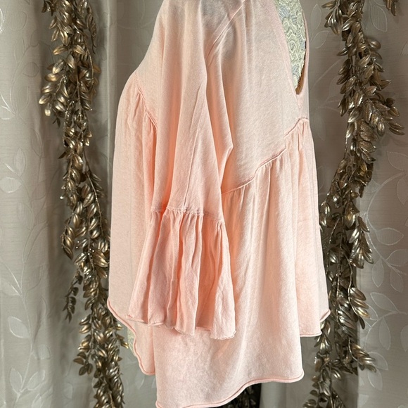 We The Free Pink Flowy Relaxed Boho Cottagecore Blouse XS Raw Hem Button Front - Picture 6 of 10